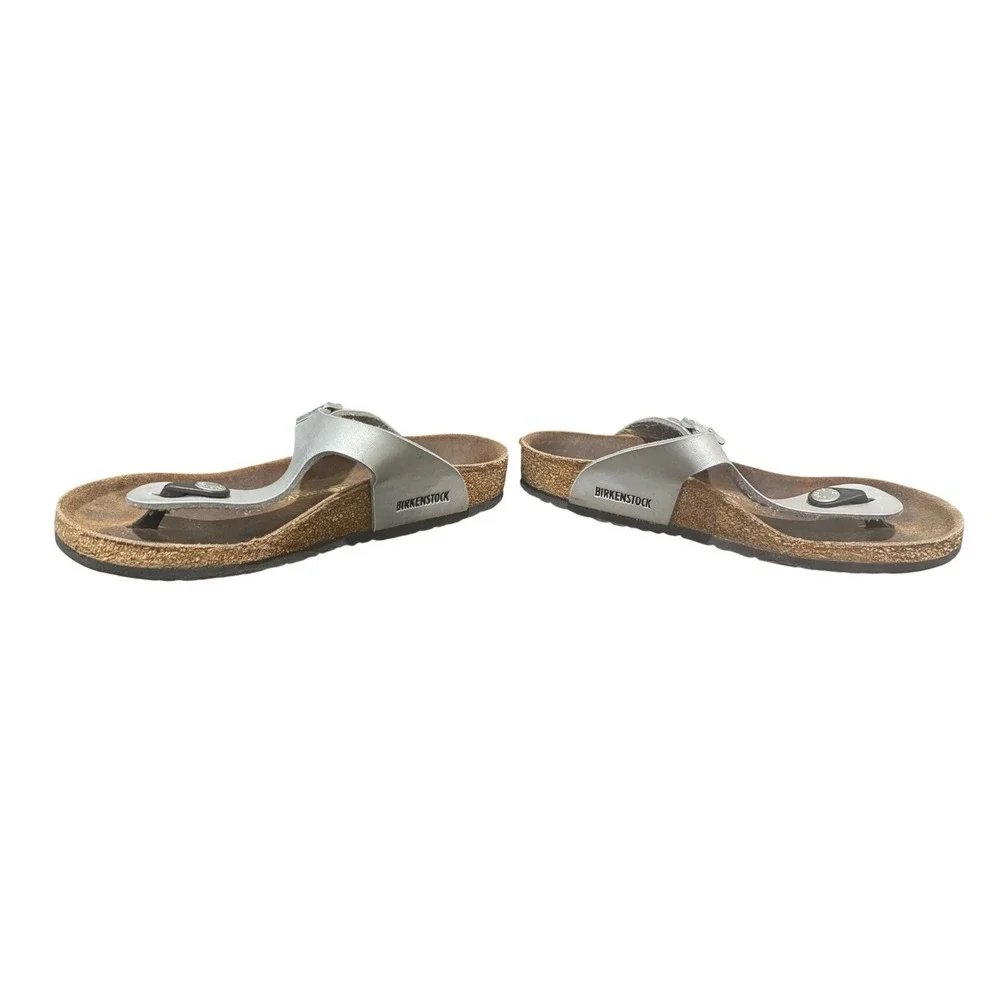 Birkenstock Gizeh Kids Silver Metallic Sandals Cork Footbed Girls Size 32 US 1‎